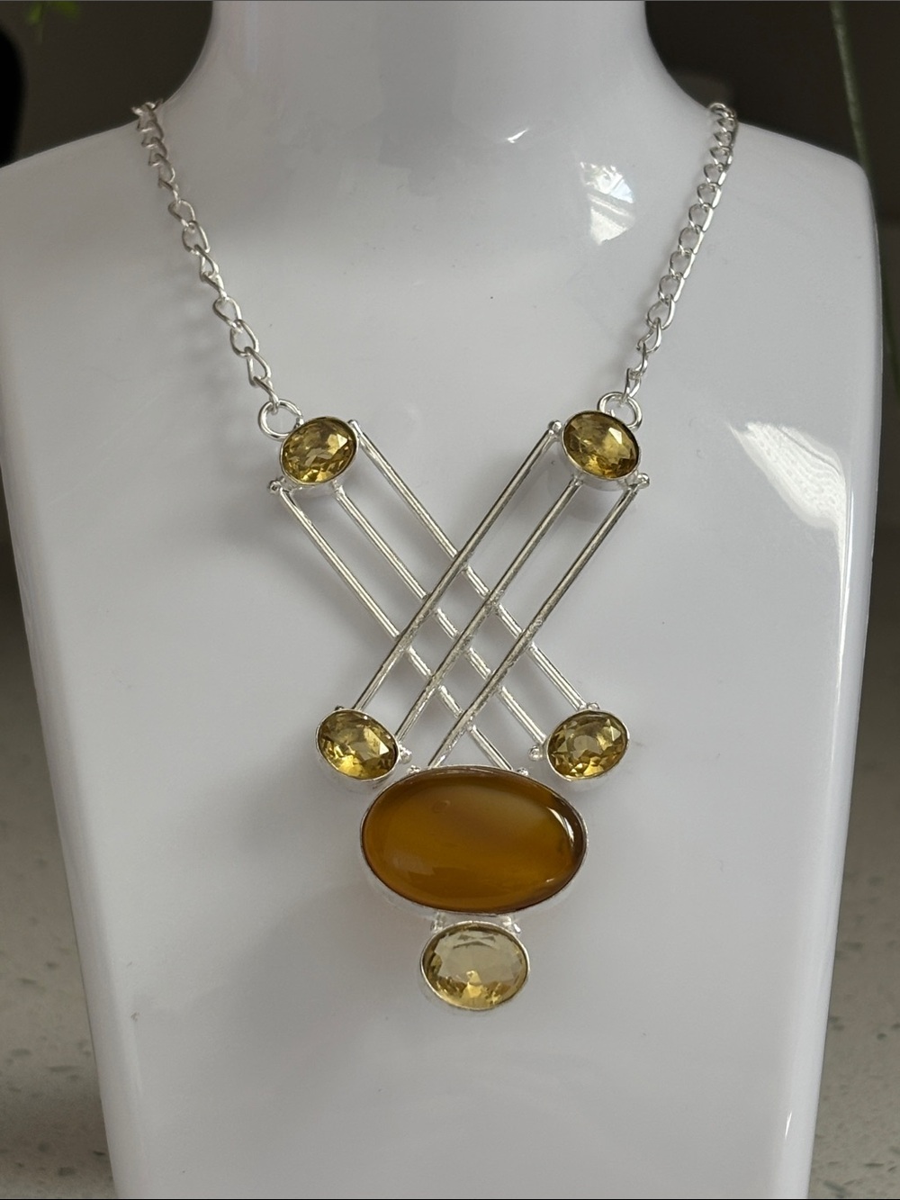Hand Crafted carnelian and Citrine Geometric Pendant Necklace
